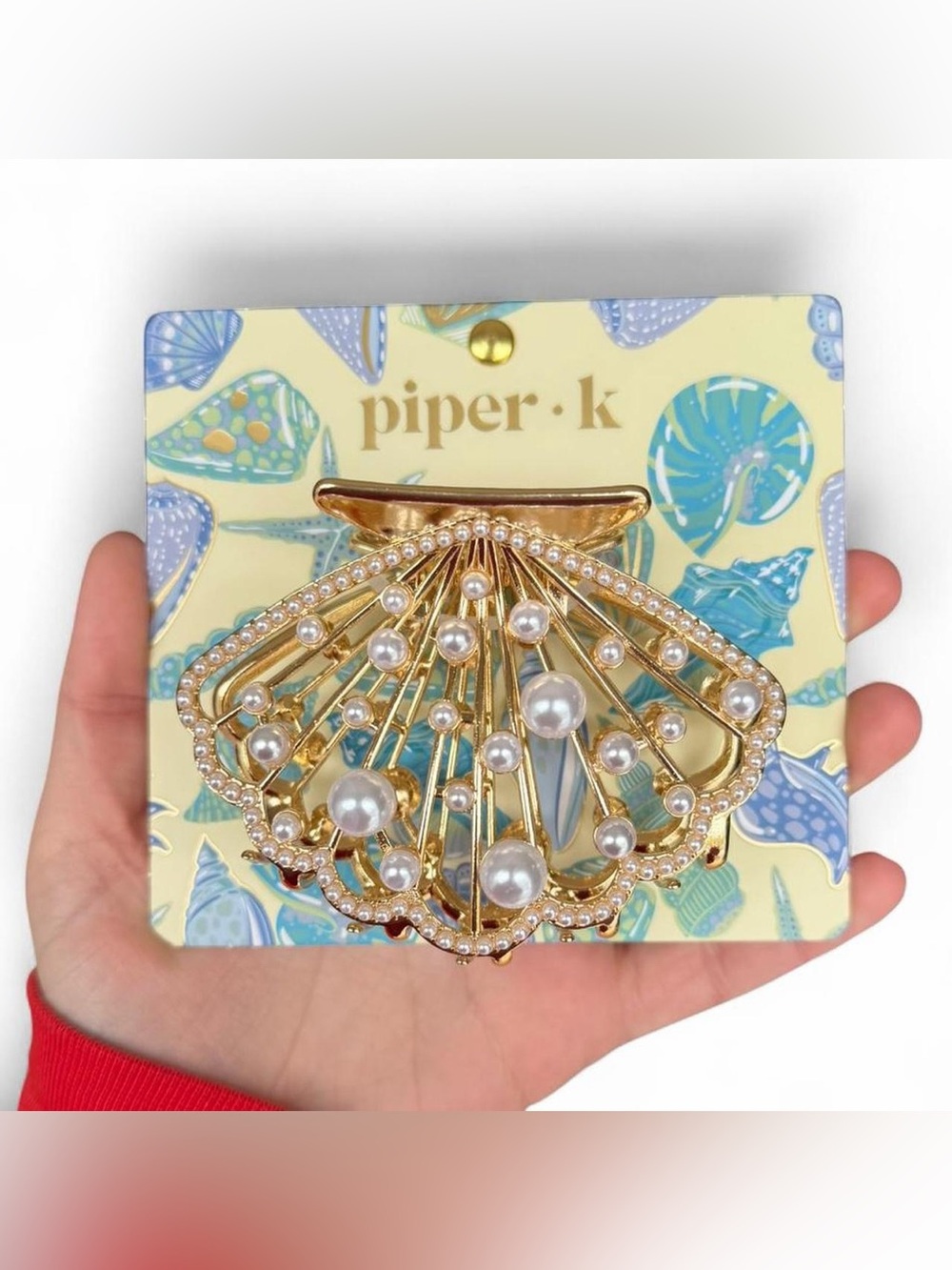 Piper K Pearl Scallop Shell Hair Claw Clip Gold Coastal NWT